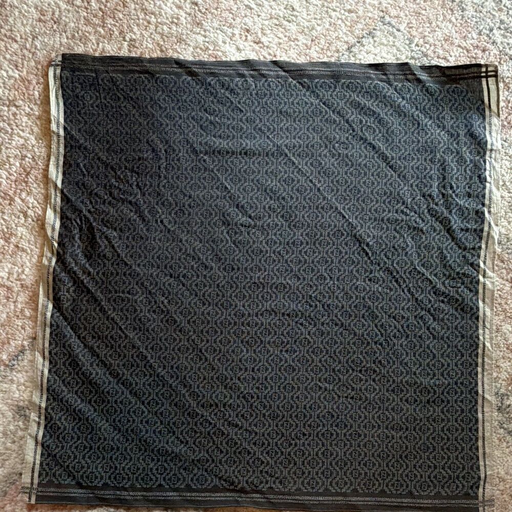 ⁠Vintage Fendi FF Monogram Micro Pattern Brown Silk Cotton Square Scarf 18"